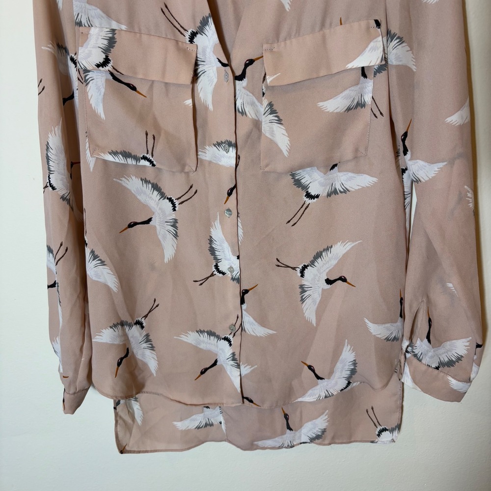 Zara Basic Pink Crane Print Button Down Shirt Blo… - image 3